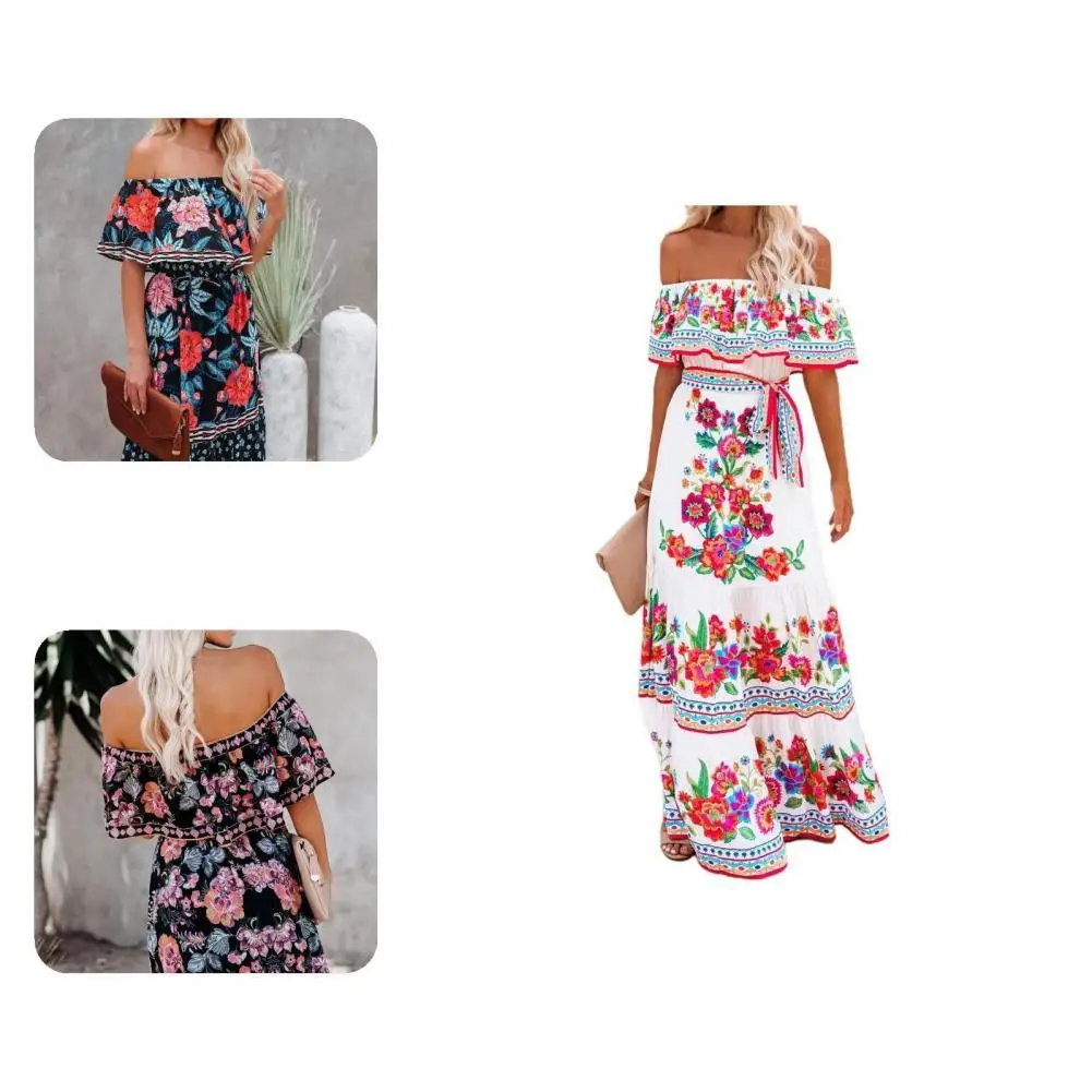 

Vintage Stylish Strapless Vintage Dress Comfy Women Dress Printed for Beach
