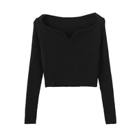 fezco 2022 spring korean fashion design draft bodysuits sweater petal collar knitted pullovers sweater long sleeve women sweater