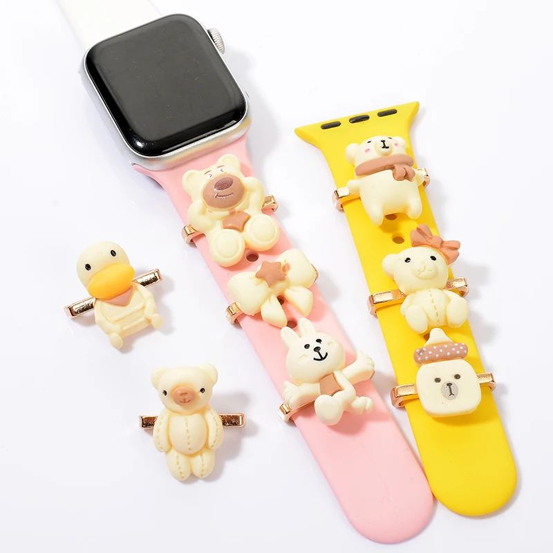 

1pc Bear Bunny Bow Strap Decorative Charms Band Ornament for Apple Watch Metal Charms Diamond Ring Accessories Fashion Jewellery