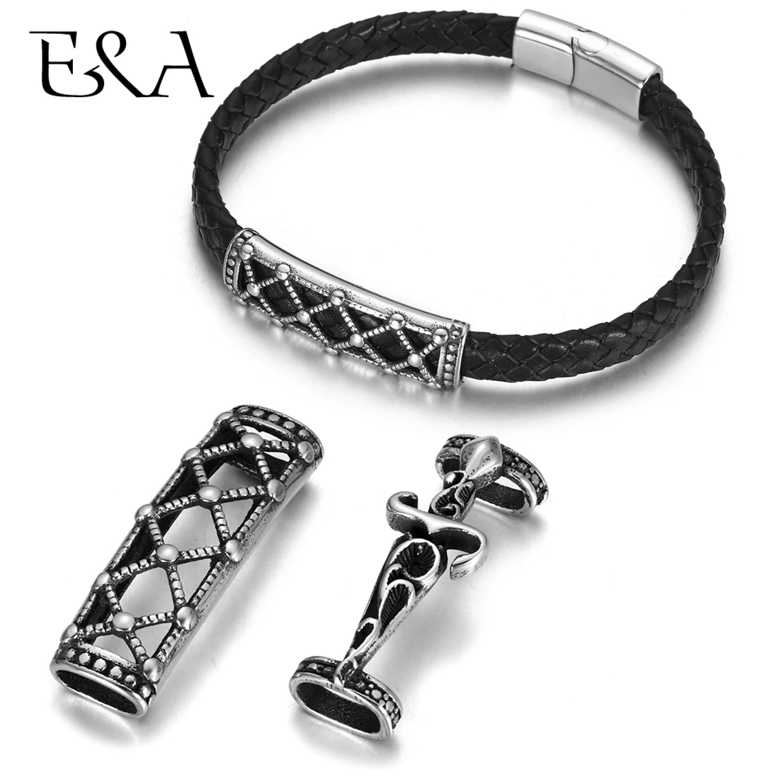 

2pieces Stainless Steel 8x4mm Hole Tube Beads Slider Patterned Slide Charm for Leather Cord Bracelet Jewelry Making Accessories