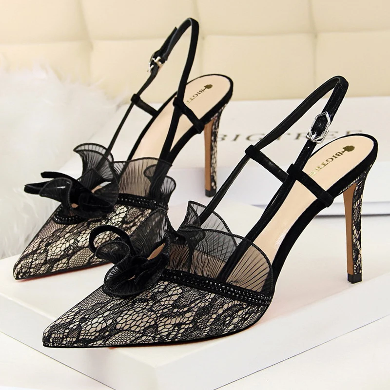 

Sexy Women Sandals Women's Heels Shoes Female Thin Heels Elegant Pumps Lace Wedding Party Office Lady Footwear Stiletto