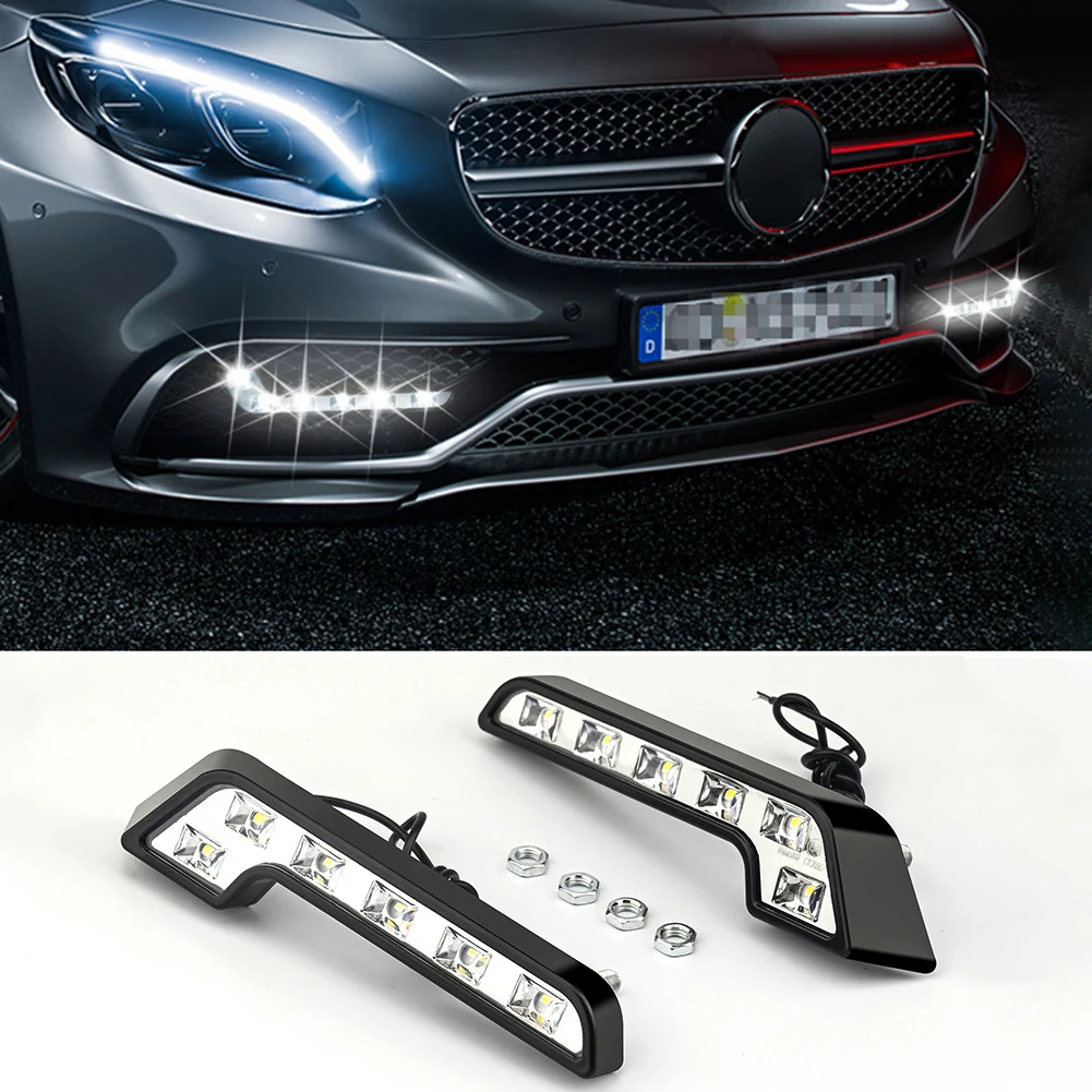 

2 Pack Ultra White 6 LED Car 12V Daytime Running Lights Driving Fog Lights L Shape New Auto Parts High Quality Durable