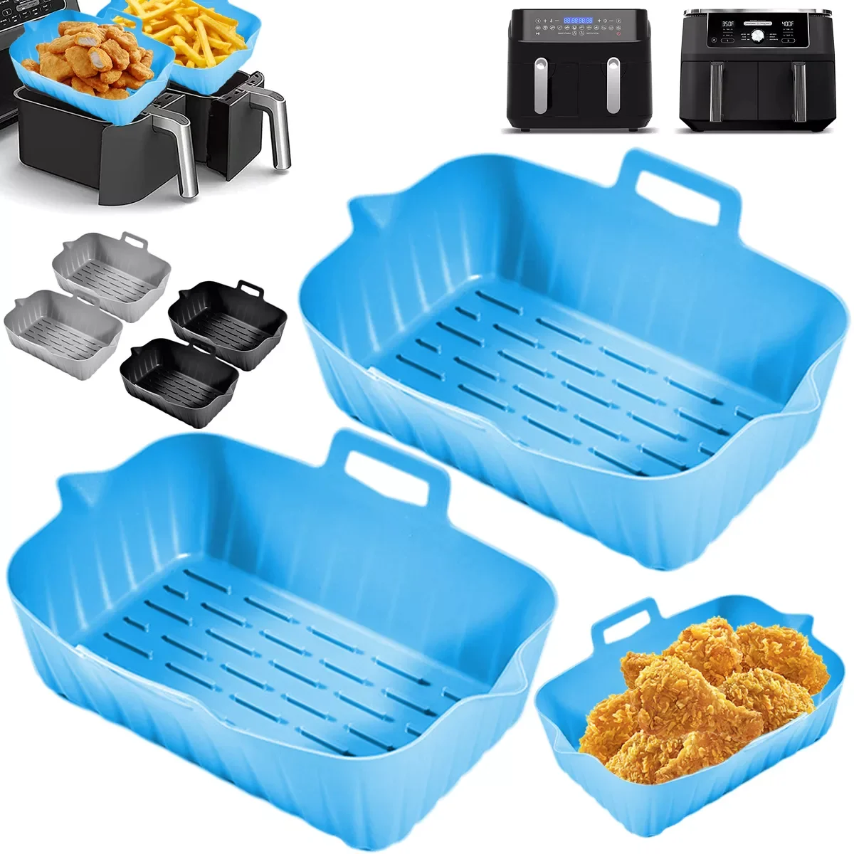 

Silicone AirFryer Pot Air Fryers Accessories Oven Baking Tray Fried Pizza Chicken Basket Mat Grill Pan Kitchen Accessories
