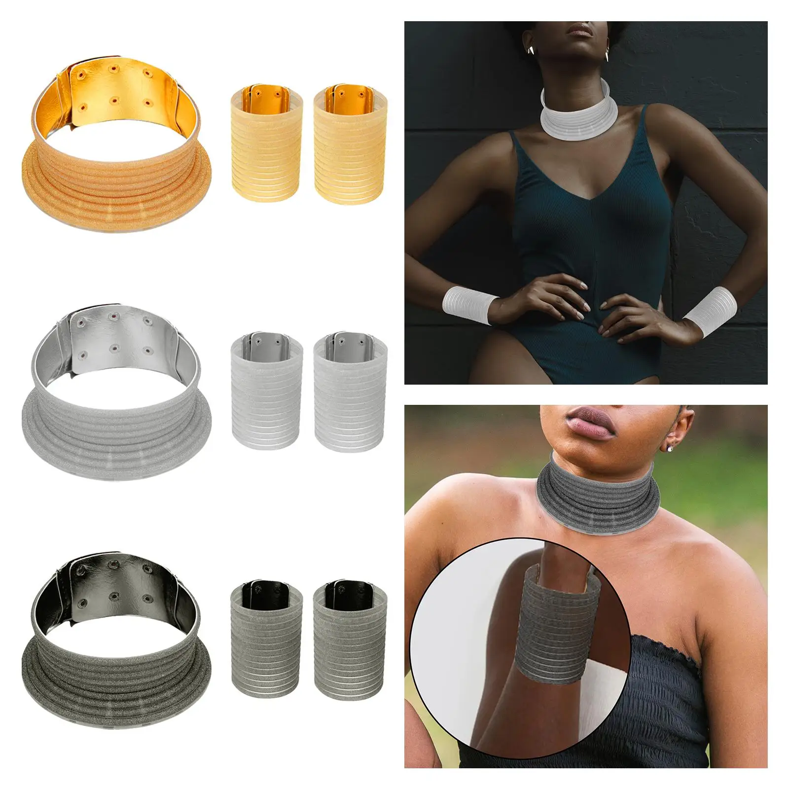 

African National Choker Bracelet Wide Adjustable Jewelry Set for Cosplay