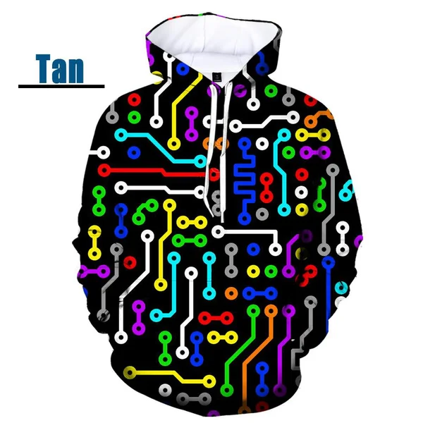 

2023 Autumn New Fashion Couple Hoodie Circuit Printing 3D Men Women Geometry Rainbow Round Neck Hoodie Tops