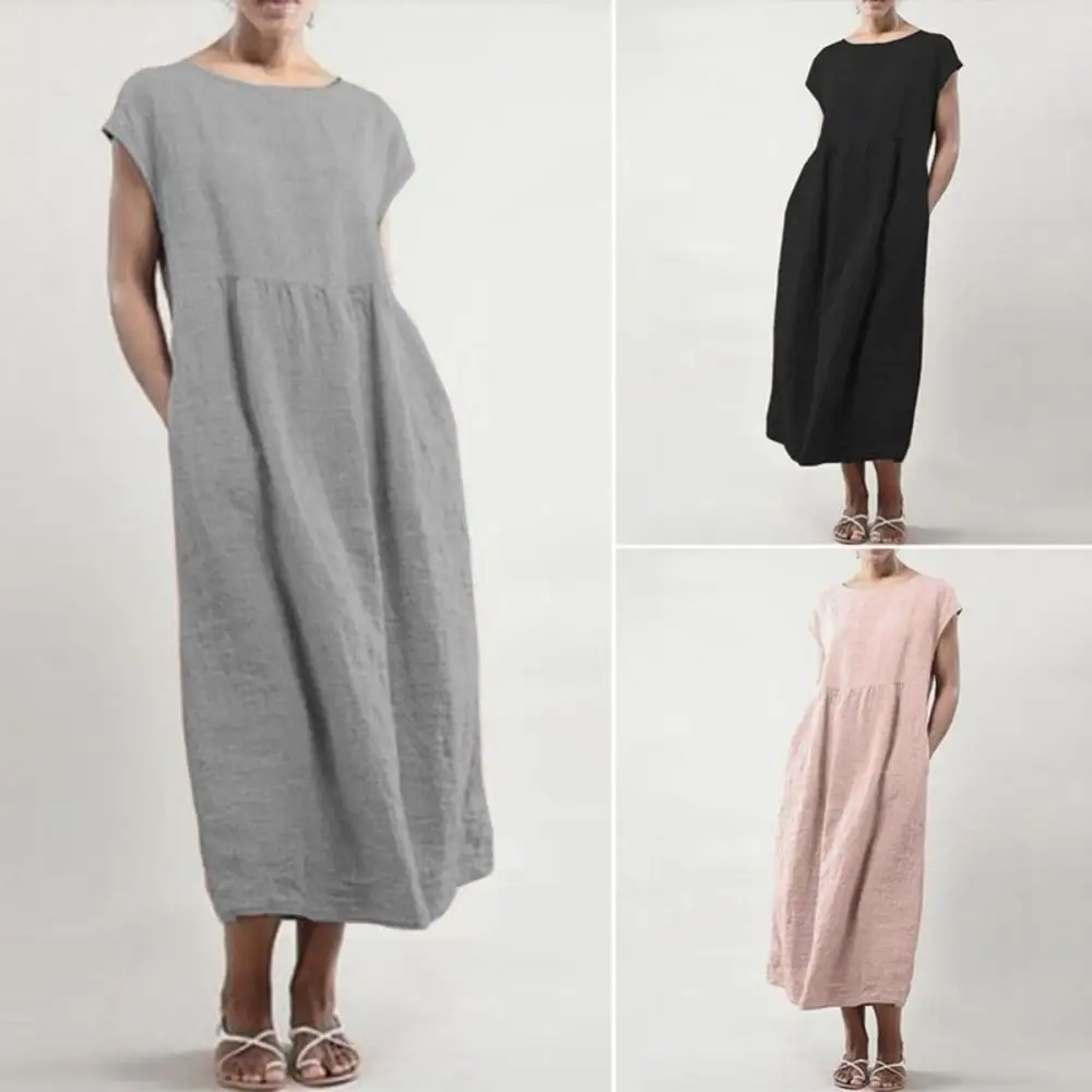 

Повседневное женское летнее однотонное мешковатое пляжное платье-Кафтан средней длины с коротким рукавом, новинка 2020