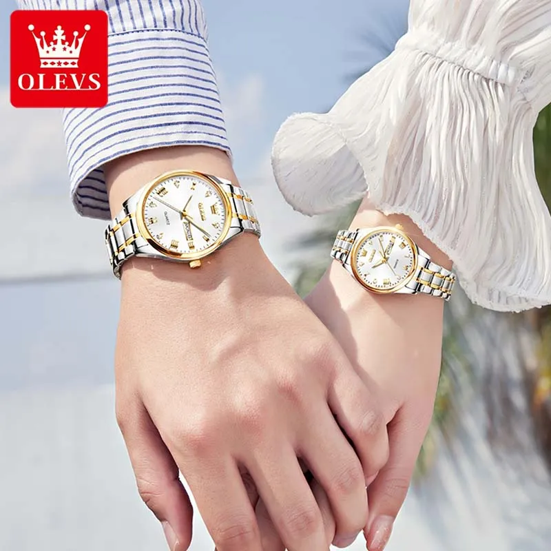 OLEVS Quartz Lover’s Watches Luxury Brand Simplicity Fashion Romance Steel Clock Waterproof The Mens' Watch Gold Lady Wristwatch
