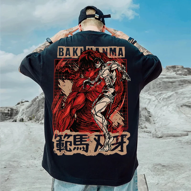 Baki The Grappler Yujiro Hanma-Camiseta de Anime para hombre y mujer, camiseta informal de manga corta de algodón, ropa para adolescentes