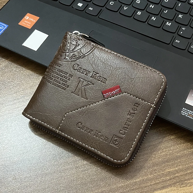 

Men's Wallet Made of Leather Wax Oil Skin Purse for Men Coin Purse Short Male Card Holder Wallets Zipper Around Money Coin Purse