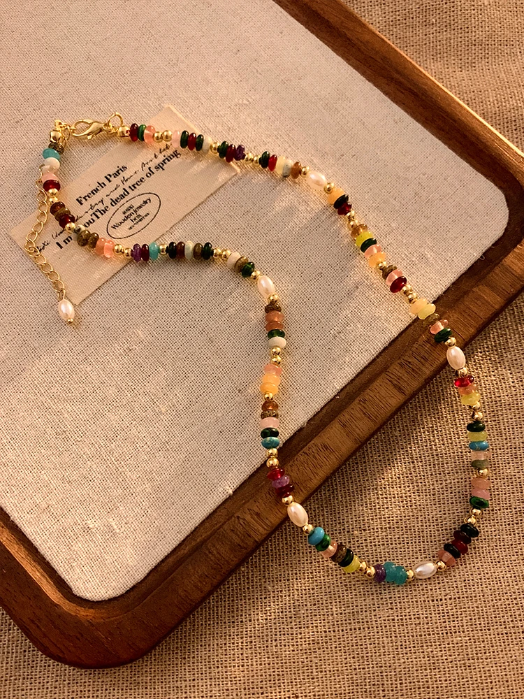 Dopamine Bright Pearl Colored Glaze Beaded Necklace Women High-Grade Light Luxury Choker Accessories
