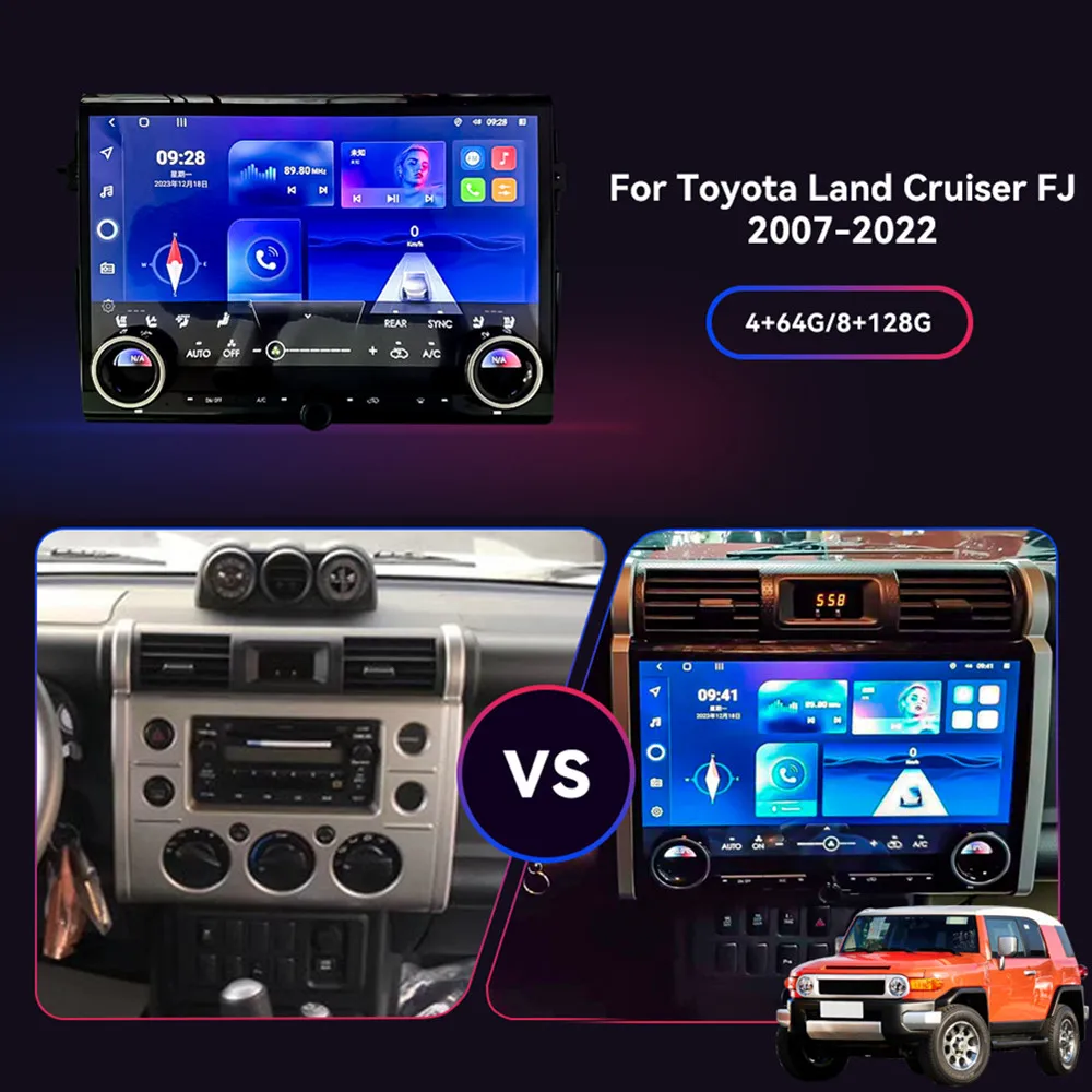 Carplay для Toyota Land Cruiser FJ 2007-2022 128G 8-ядерный HD сенсорный экран Android 13 Автомобильный GPS
