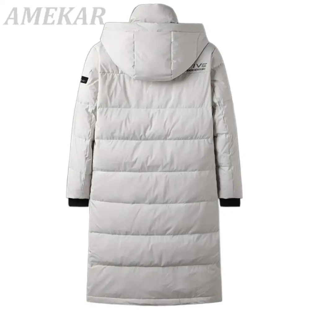 Men's Warm Down Jackets White Duck Down Coat Parkas Winter Thicken Jacket Outdoor Long Overcoat  Male Hooded Zipper Streetwear
