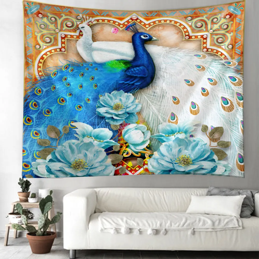 

Birds Animals Peacock Parrot Wall Hanging Tapestry Art Deco Blanket Curtains Hanging at Home Bedroom Living Room Decor