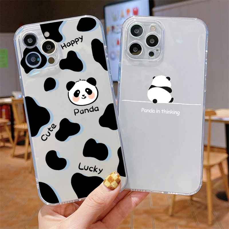 

Cute Panda Phone Case For iPhone 11 12 13 Pro Max Mini X XR XS 8 7 6 6S Plus SE 2020 Soft Ultra Thin Luxury Cover Coque Funda