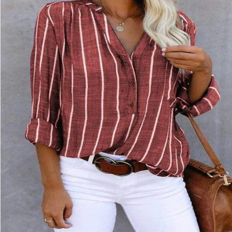 

Casual Loose Striped Shirts for Women 2023 Autumn Vintage Women's Oversize Shirts Blouses Y2k Korean Fashion Elegant Female Tops