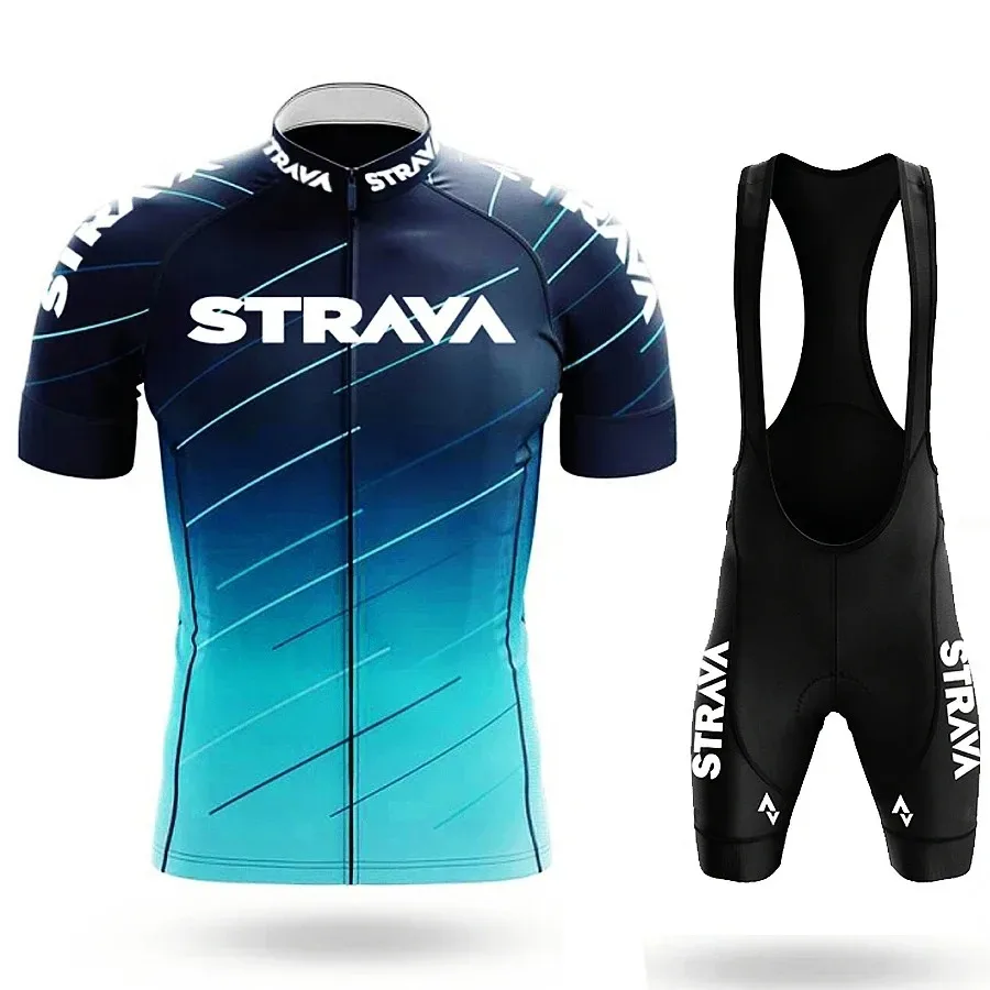 2024 Strava Men's Cycling Shirt Set Summer Breathable Absorb Quick Drying MTB Uniform Wear