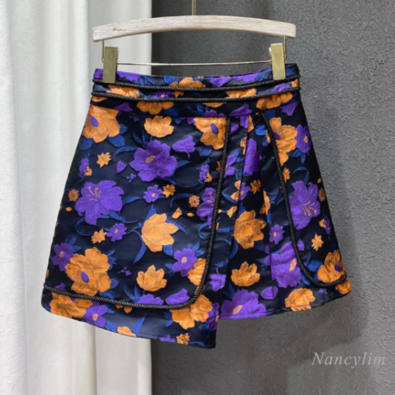 

Fashion Jacquard Skirts Womans 2022 Spring New Irregular Skirt High Waist A- Line Mini Faldas Ropa Mujer