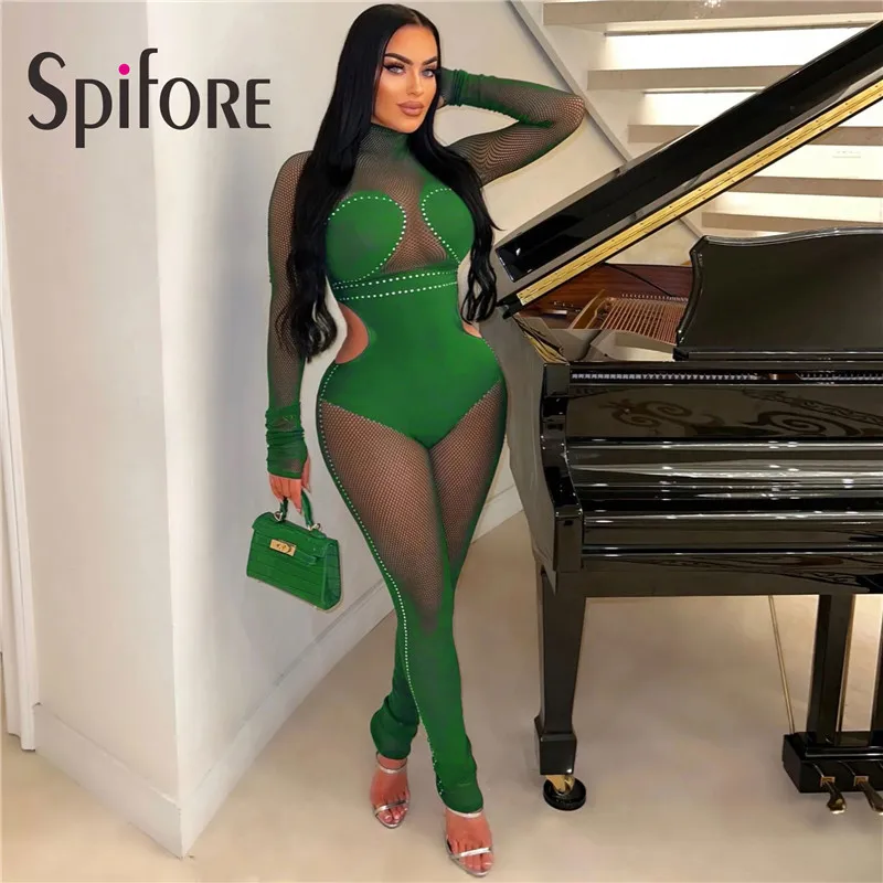 Сексуальные прозрачные сетчатые женские комбинезоны Spifore для ночного клуба с