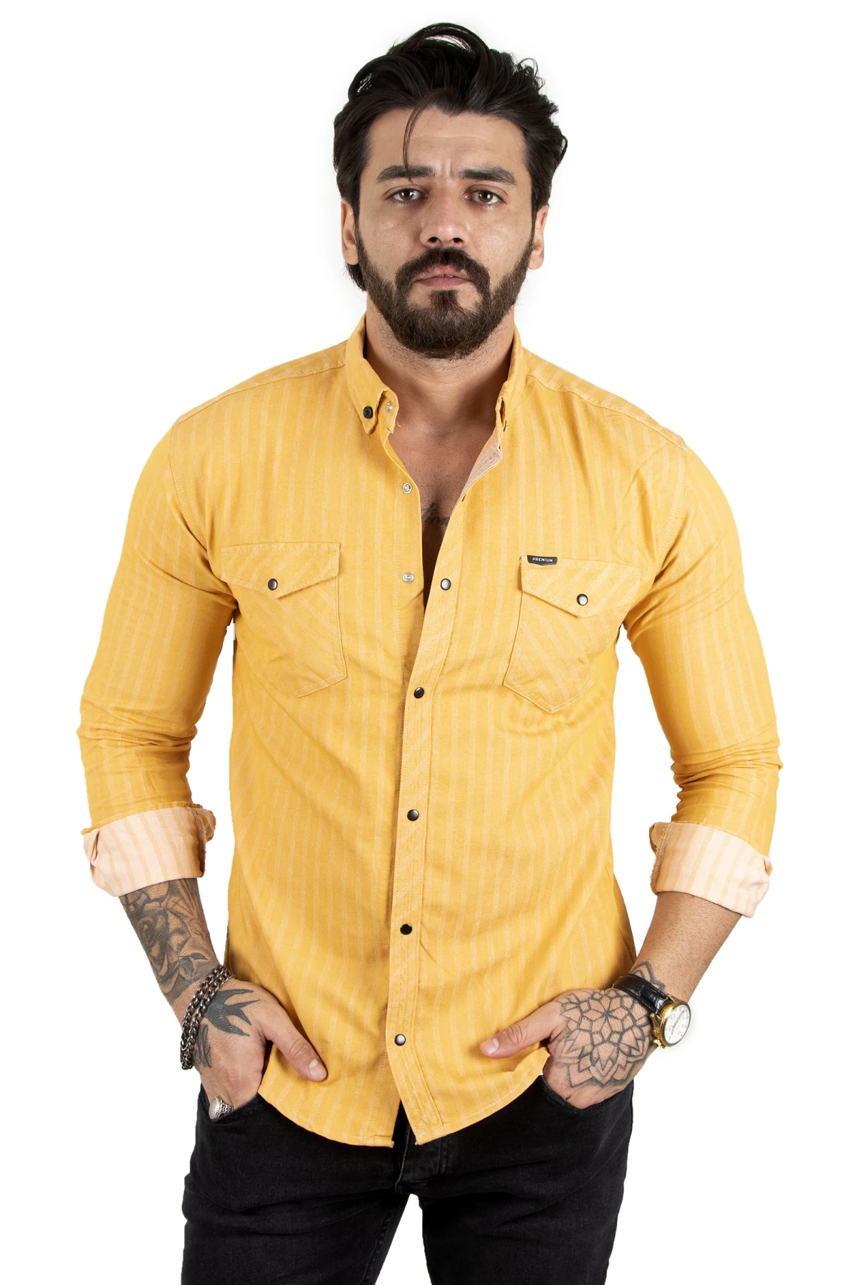 DeepSEA striped snap lycra jeans shirt 2201859