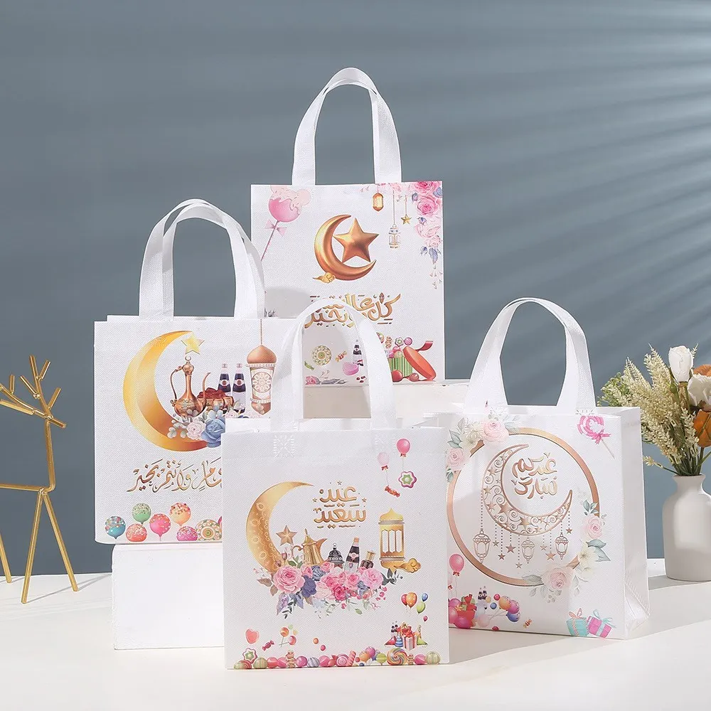 

4Pcs Eid Mubarak Nonwoven Gift Bags 2023 Ramadan Kareem Cookie Candy Packaging Bag Box Muslim Islamic Festival Party Supplies