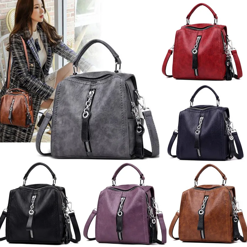 

PU Leather Backpack Women Multifunction Shoulder Bookbags Crossbody Bag Cute Fashion Handbags Girl Rucksack Bag Big Tote