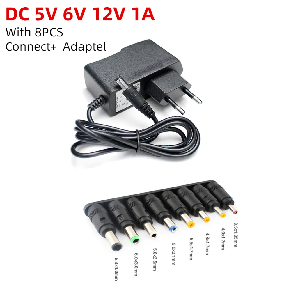 

5V 6V 12V 1A AC/DC Adapter Power Supply 220V to 6v Lighting Transformer With 8pcs Universal Power Supply Adapter Connector Plug