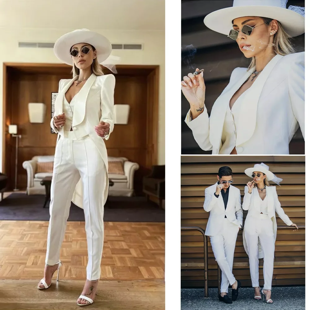 Haute Couture Ladies Blazer Shawl Lapel Casual Business Fashion Prom Party Overalls 3-Piece Set