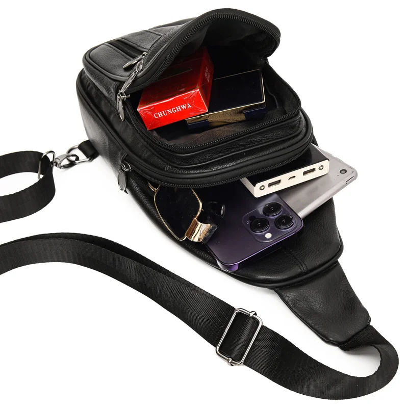 New Genuine Leather Chest Bag Men's Casual Korean Version Men's One Shoulder Backpack Crossbody Bag Top Layer Cowhide Large