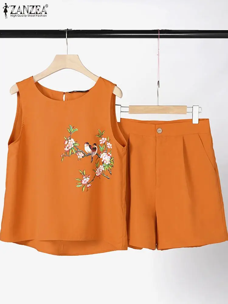 Лето 2024 Модный женский спортивный костюм ZANZEA с шортами блузка коротким рукавом и
