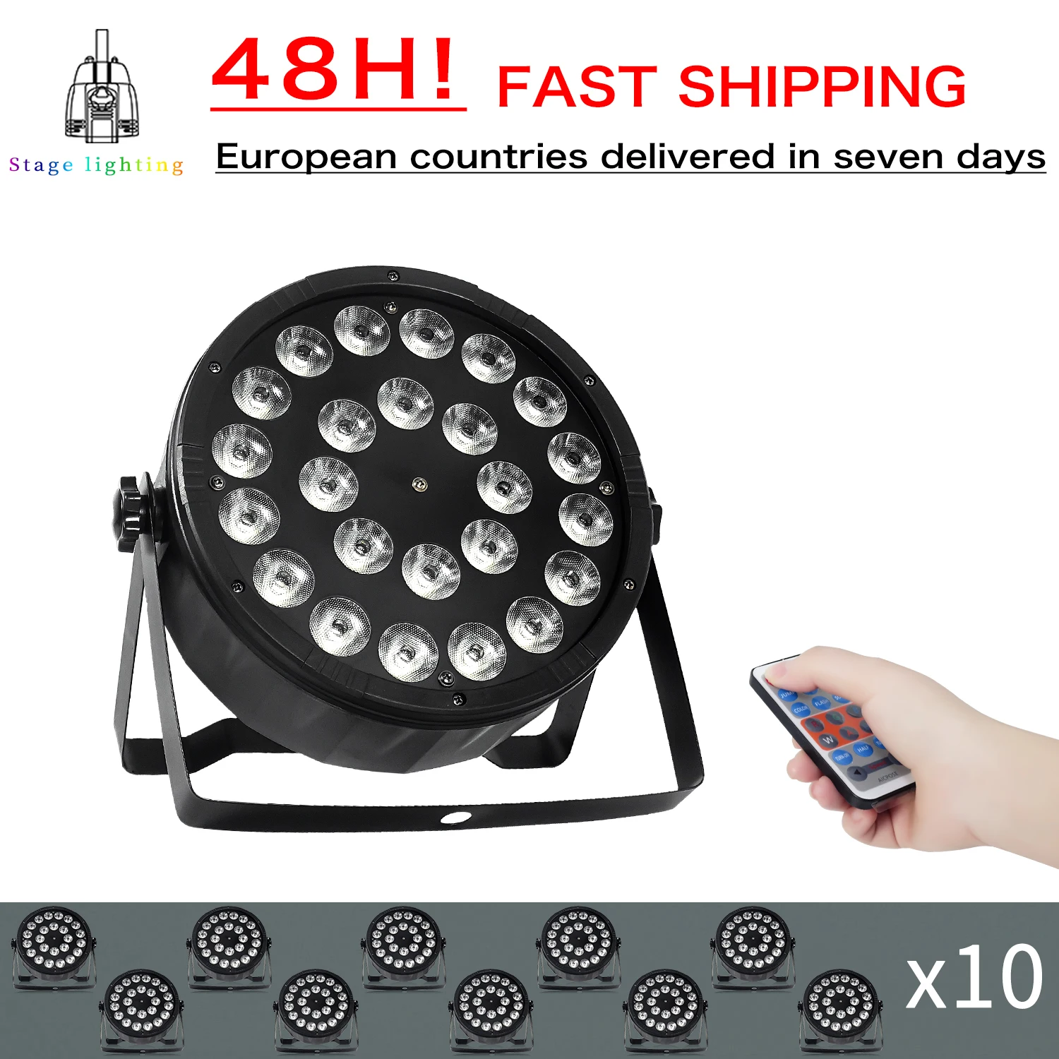 

10Pcs/Lots LED Wireless Remote Control Par Light 24x12W RGBW 4 in 1 DMX Stage Flat Spotlight For Wedding DJ Disco Church Theater