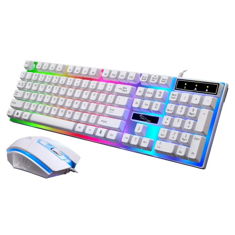 

LED Rainbow Pro Gaming Keyboard Mouse Kit USB Wired Keyboard and Mouse 1600 DPI Mice for Computer Notebook Laptop PC Gamer