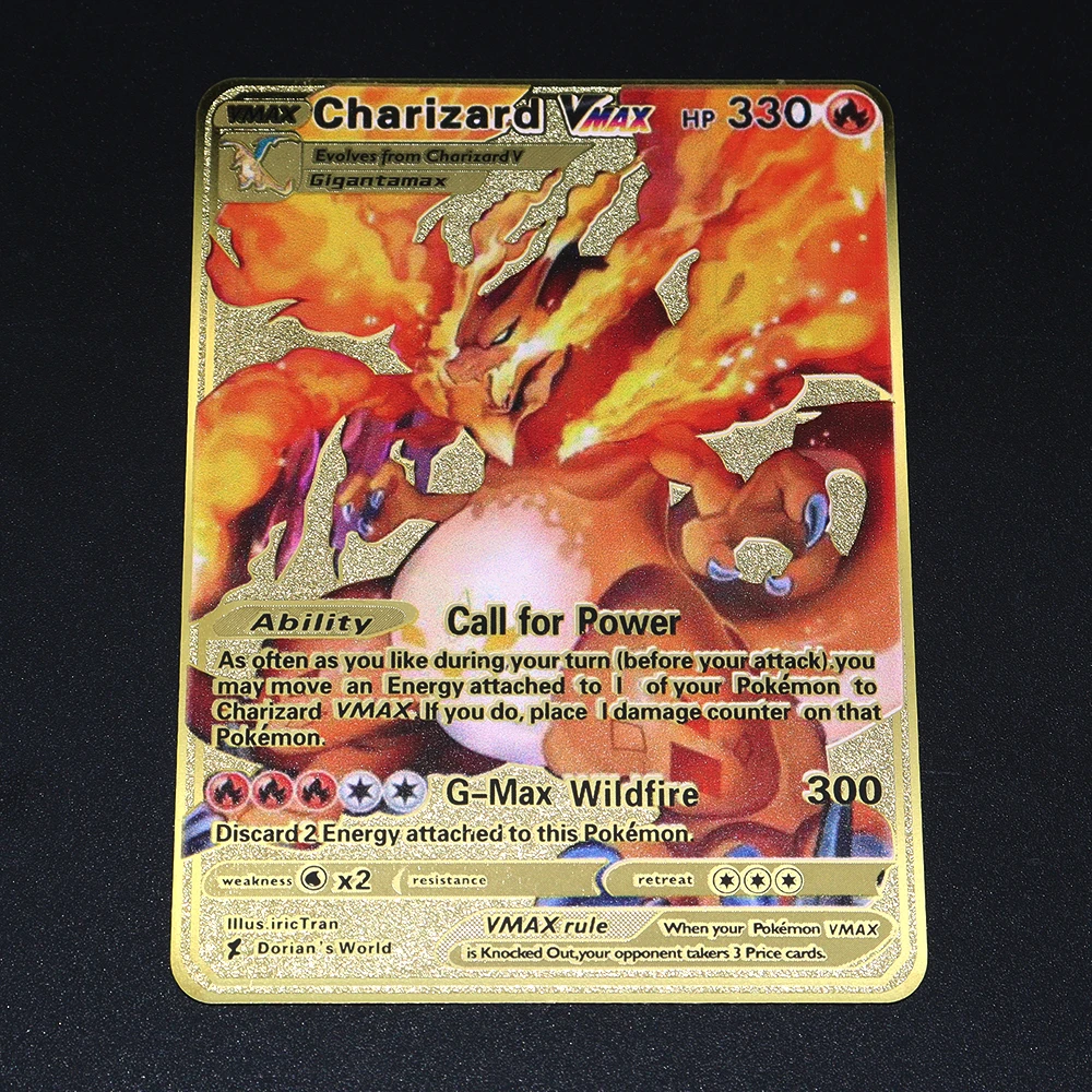 

Style Pokemon Metal Game Gold Trading Card Golden Collection Birthday Gift Kids GX V VMAX Animation Collectibles Charizard