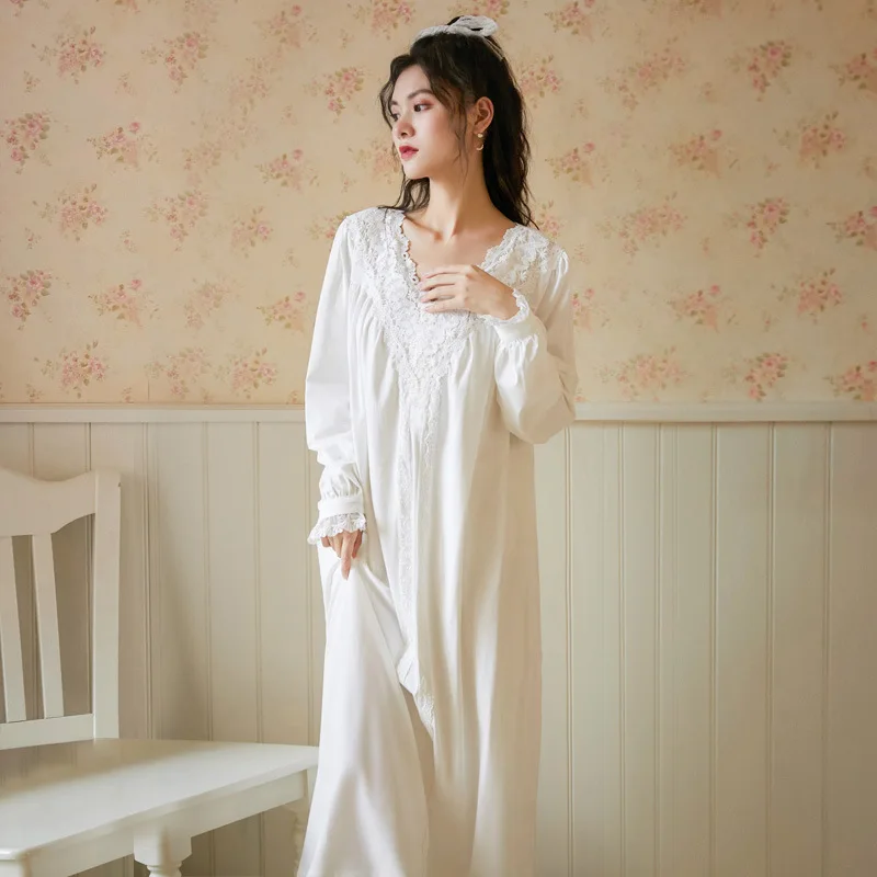 White Nightgown Cotton Sleepwear Lady Spring Autumn 2022 Long Sleeve Nightdress Loose Women Princess Comfort Homewear