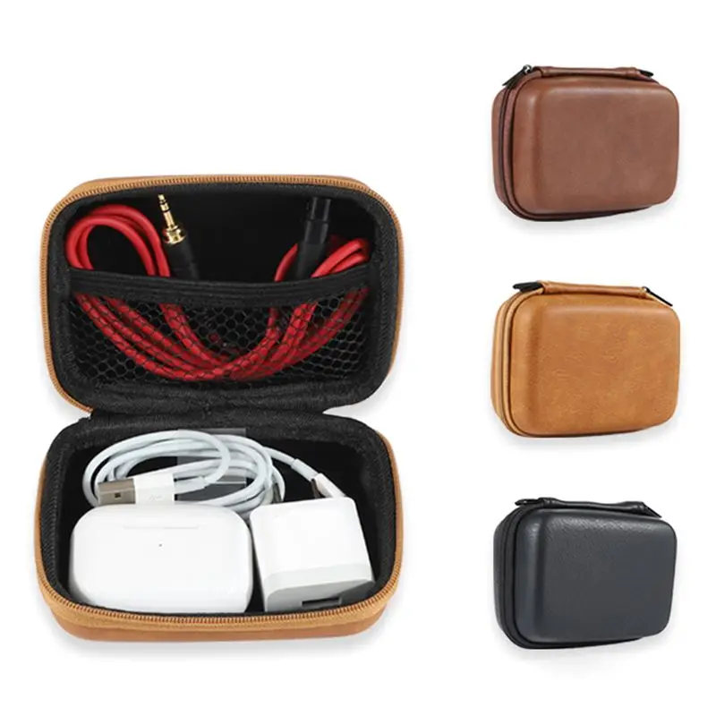 

Portable USB Data Cable Leather Earphone Storage Bag Headphone Cover Protector Mini Zipper Hard Box