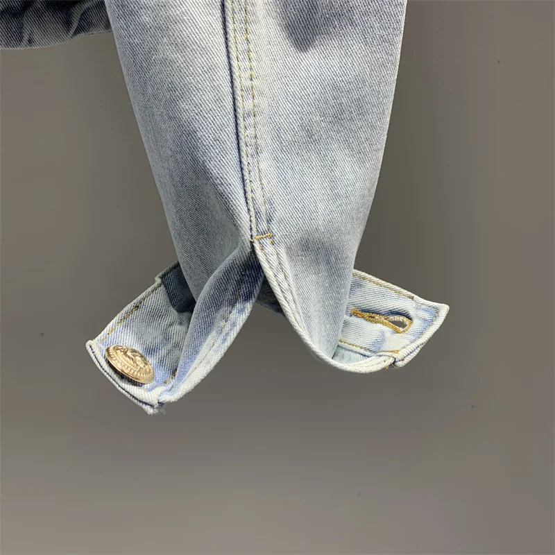 Весенне-осенняя винтажная синяя тонкая короткая джинсовая куртка женская