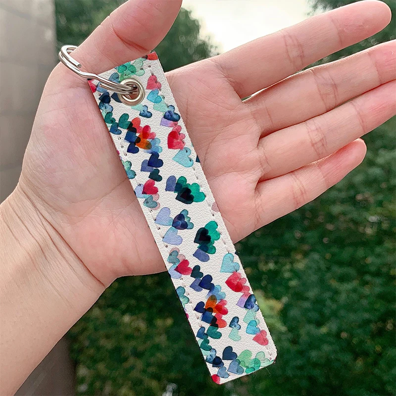 

Fashion Watercolor Painting leather motorcycle Key chain Strap Key rings Hanging Holder Bag Wallet Trinket Keychain Hanging Bag