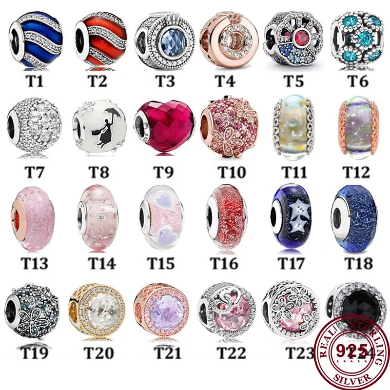 

2020 New 925 Silver Pan Beads Pink Cherry Blossom Glass Ocean Heart Cat's Eye Beaded Women's Jewelry