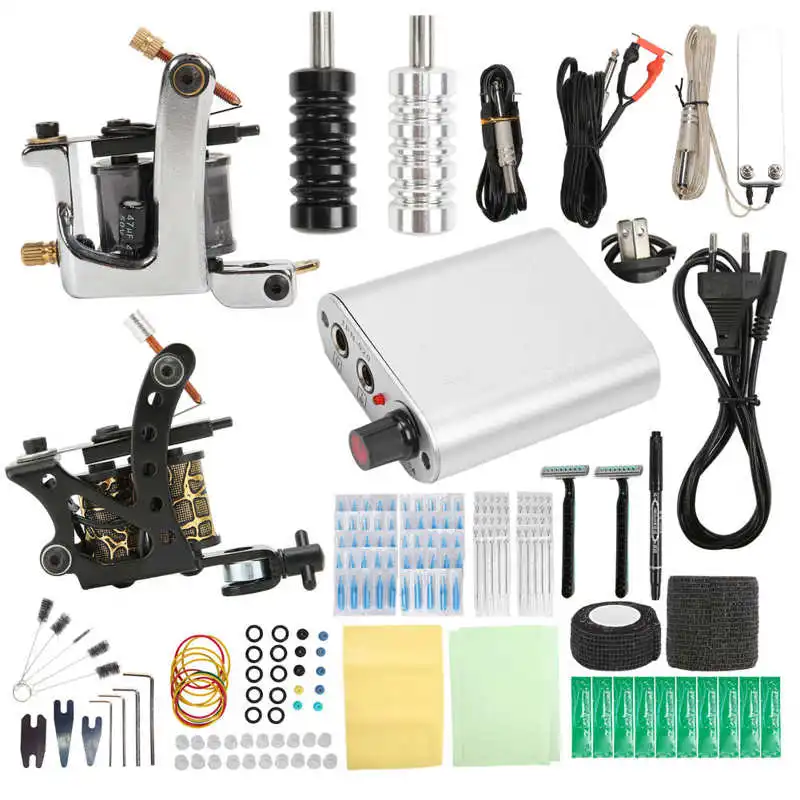 

Coils Tattoo Machine Kit Liner Shader Longer Wire 2 Coil Tattoo Machine Set Precise Tattoos 90‑265V Disposable Needles for