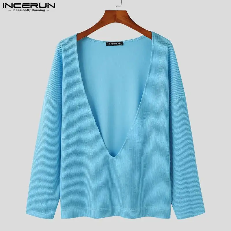 Топы INCERUN 2024 в американском стиле сексуальные мужские пуловеры полоску с
