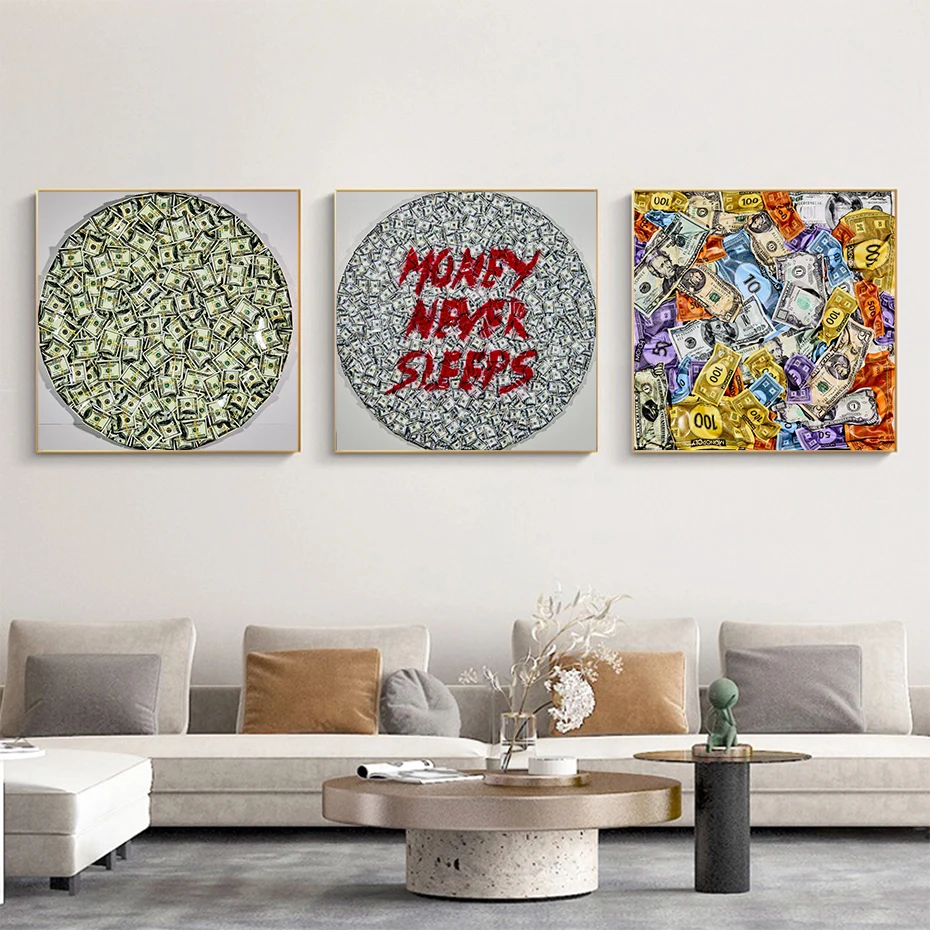 

Money Neyer Sleeps Canvas Painting Graffiti Colorful Poster Dollar Wall Art Prints for Living Room HD Pictures Nordic Home Decor