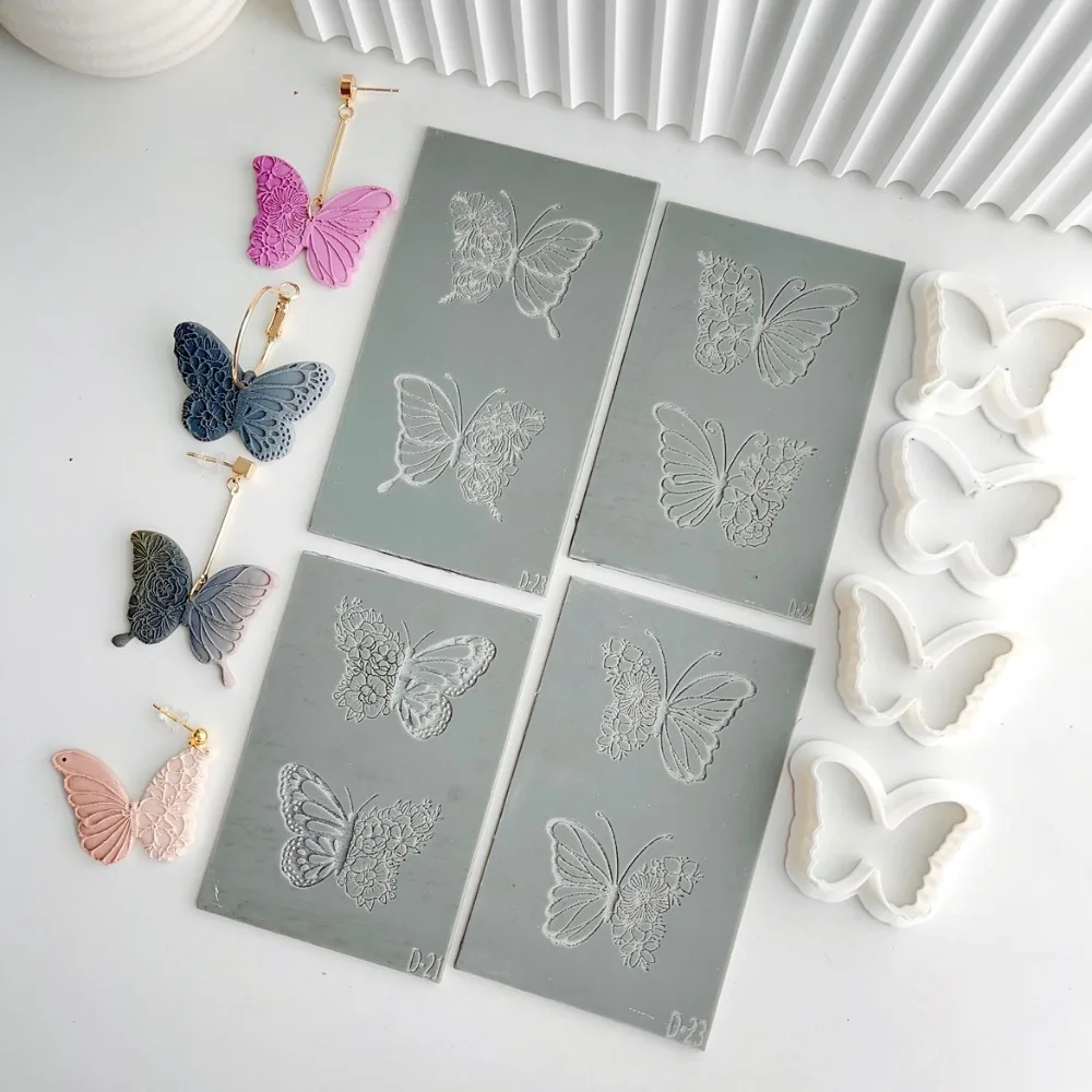 

Bohemian Butterfly Soft Pottery Polymer Texture Mat with Clay Cutter Set DIY Pattern Tools for Earring Jewelry Pendant Making