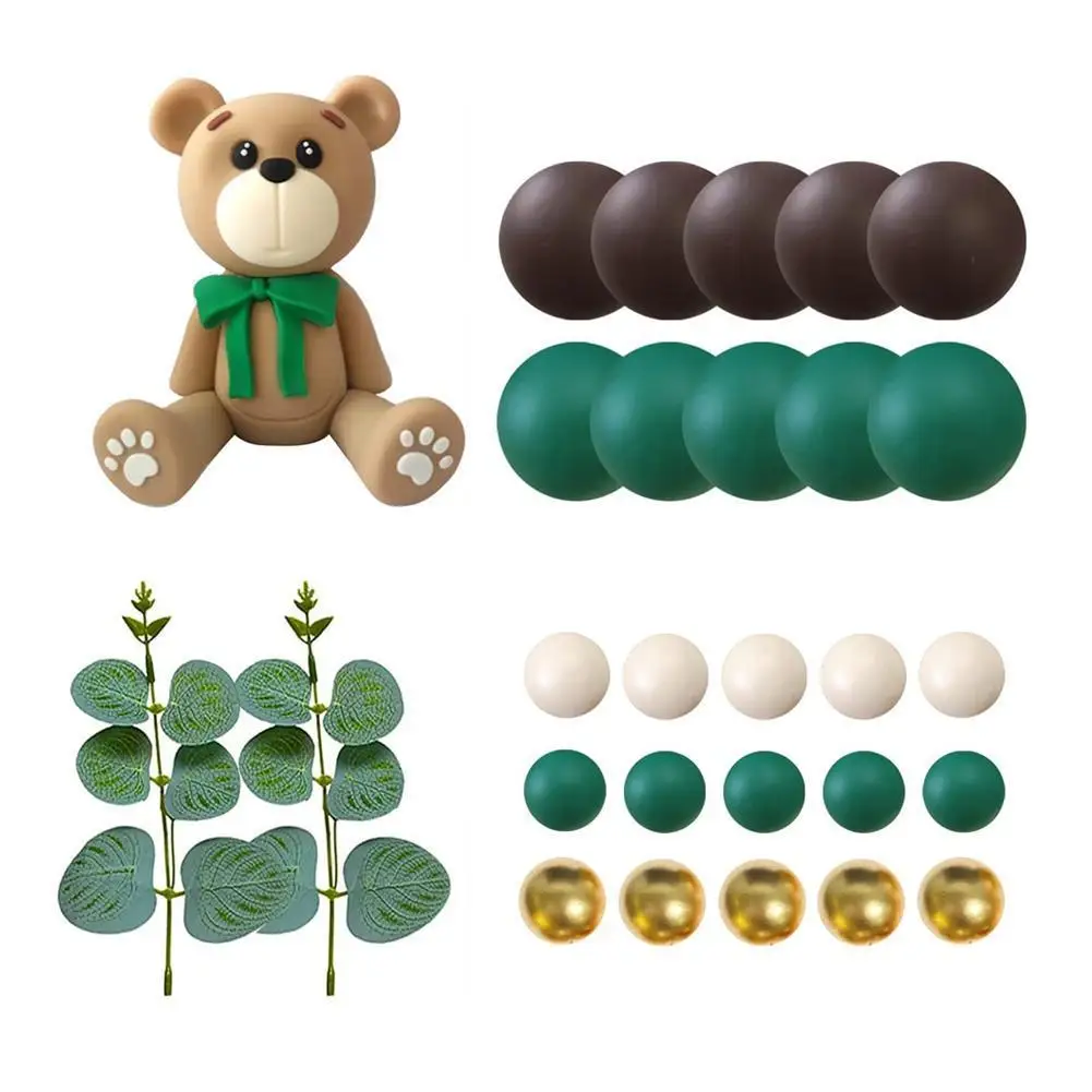 

Green Teddy Bear Cake Decoration 28pcs/set Cartoon Boys Balloons Happy Decor Baby Cake 2nd Teddy Shower Topper Kids 1st Bir K0y6