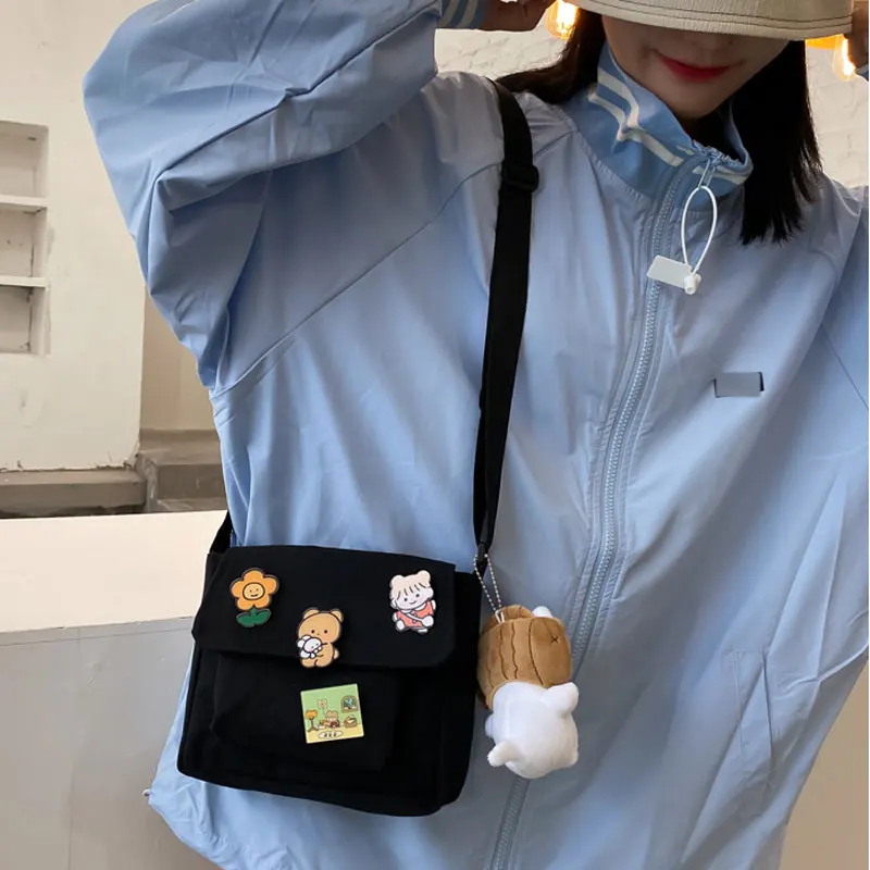 Crossbody Bags Women Canvas Flap-bag Students Casual Female Handbags  Single Shoulder Bag Korean Fashion Solid Messenger Bag