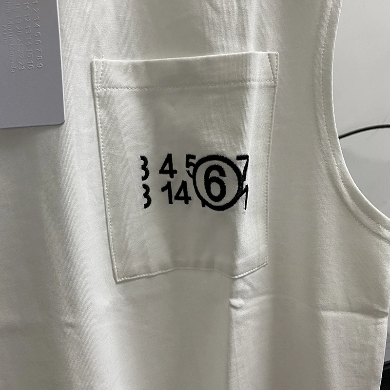 

Pocket Print Logo MM6 Margiela Sleeveess Tank Top Vest Men Women Hip Hop Back Embroidery Four Point Stitch Patch T-Shirt