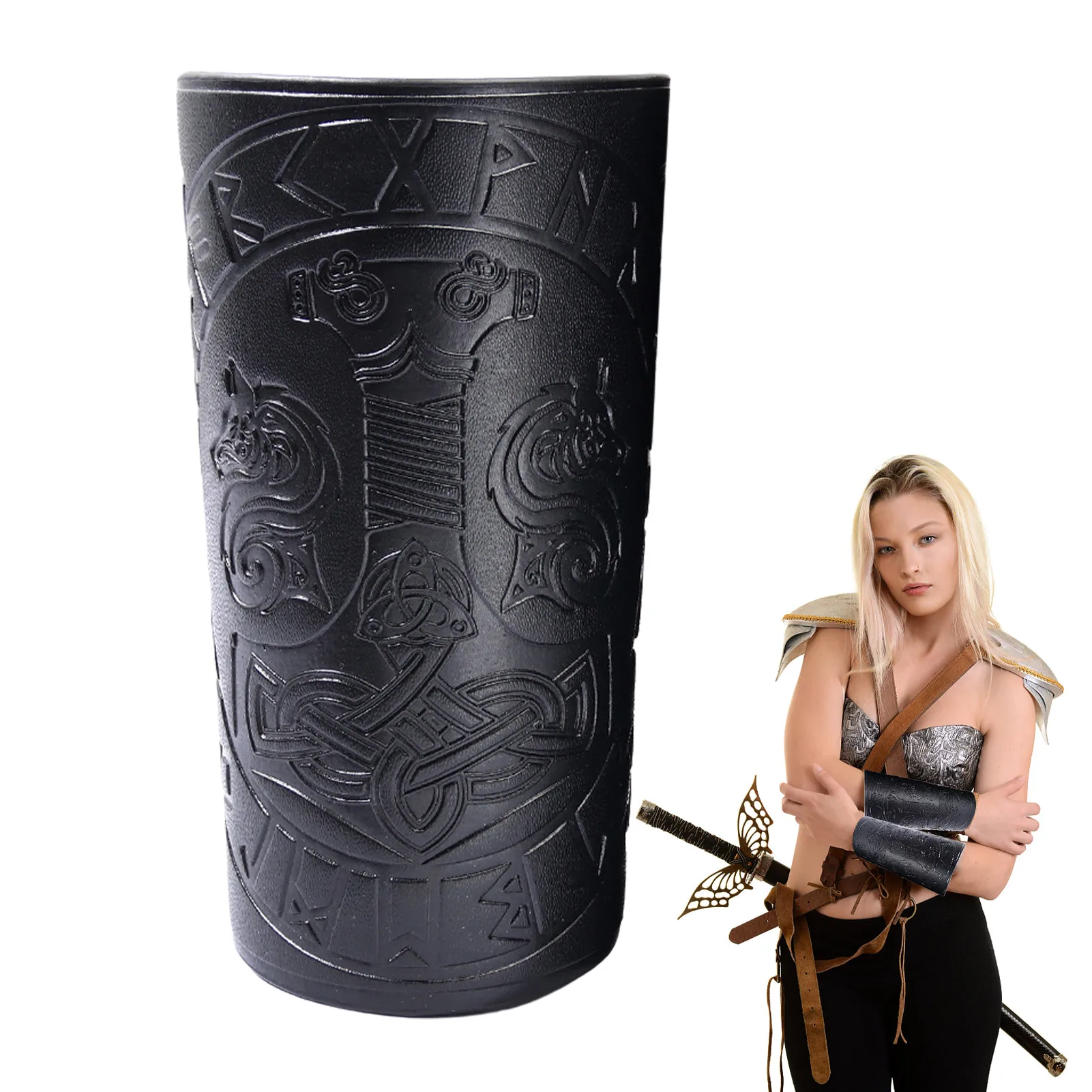 

Leather Arm Guard Wristband PU Leather Medieval Vambrace Arm Guards Bracer Wristband Accessories For Outdoor Cycling Protective
