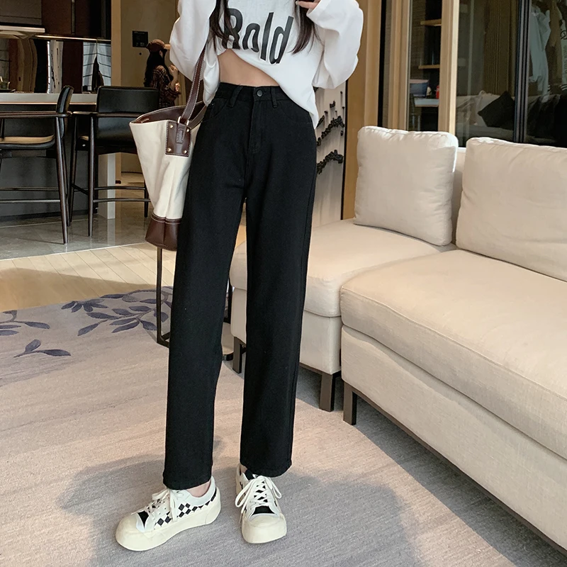 

DD3145 New straight jeans high waist slim all match loose long pants jeans