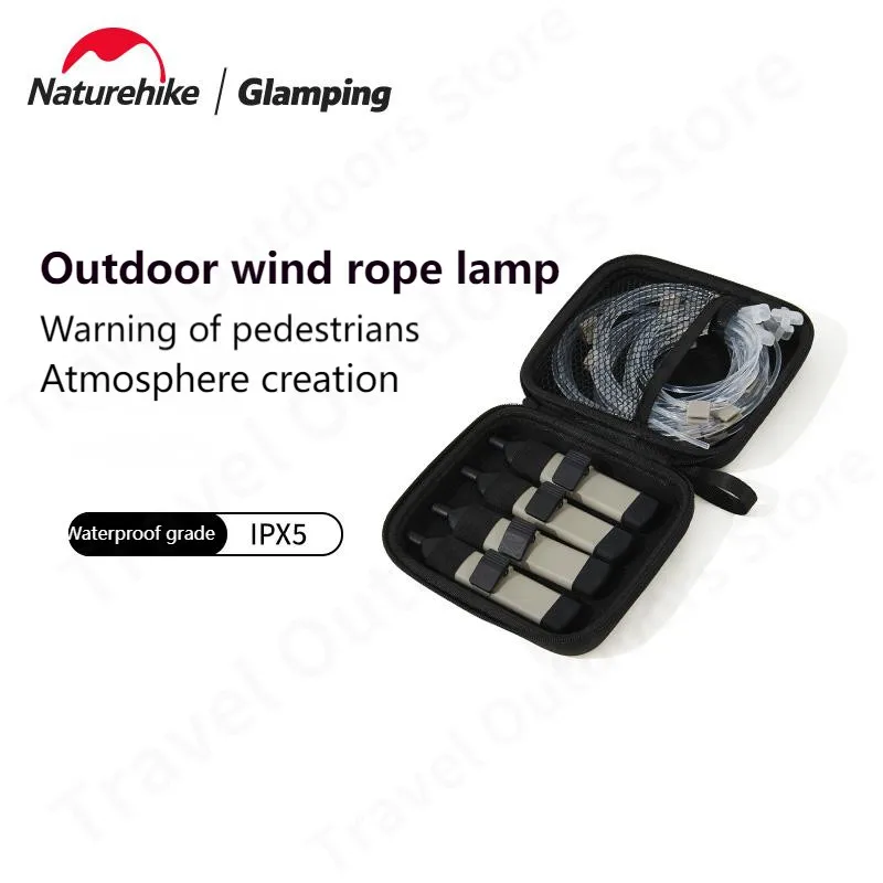 Naturehike 1.8m x 4pacs Camping Tent Wind Rope Cable Lamp Hiking Hanging Lamp Atmosphere Warning Light 39-Hour Battery Life IPX5