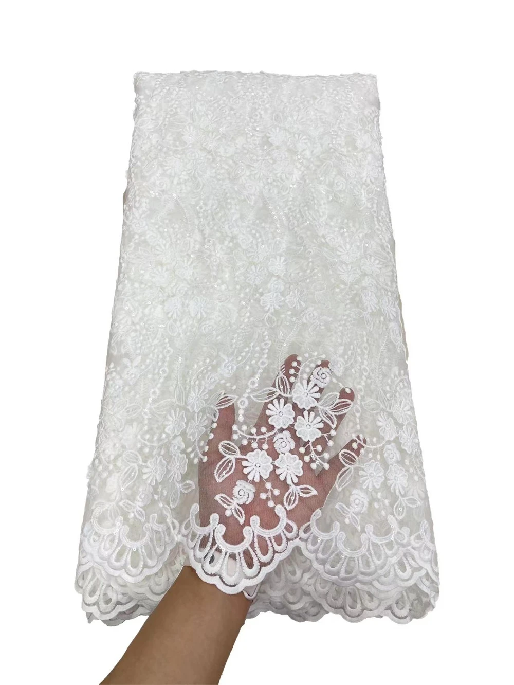 

African Lace Fabric 2022 High Quality Embroidery For Women Party Dress With Sequins White Lace Fabric For Sewing 5 Yards JL132
