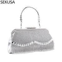 rhinstones women evening bags tassel party day clutch silver golden mixed color diamonds handbags purse