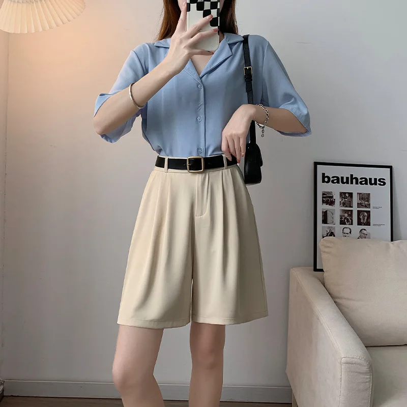2023 Y2K Korean Fashion Pant High Street Drape Suit Shorts Women Office Lady Summer Casual Solid Color High Waist Zipper Shorts